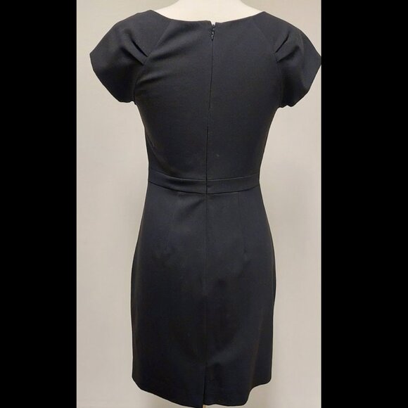 J. Crew, Black, “Origami” Dress, Fitted, Midi, Wrap-detail, Cap-sleeve, Size: 2 - Picture 5 of 10